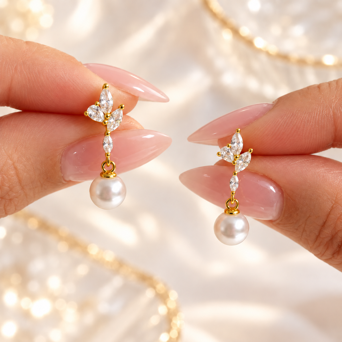 Beverley Pearl Stud Earrings - 14K Solid Gold
