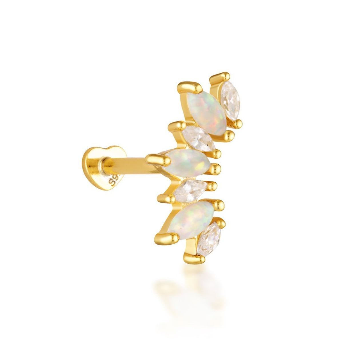 Karen Opal Flat Back Stud - Gold Vermeil