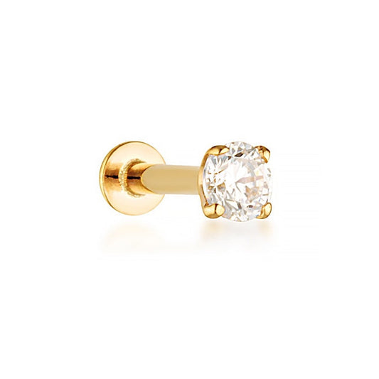 14 karat solid gold virginia flat back stud for tragus, helix, flat, conch piercing