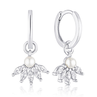 pearl drop marquise hoop earrings