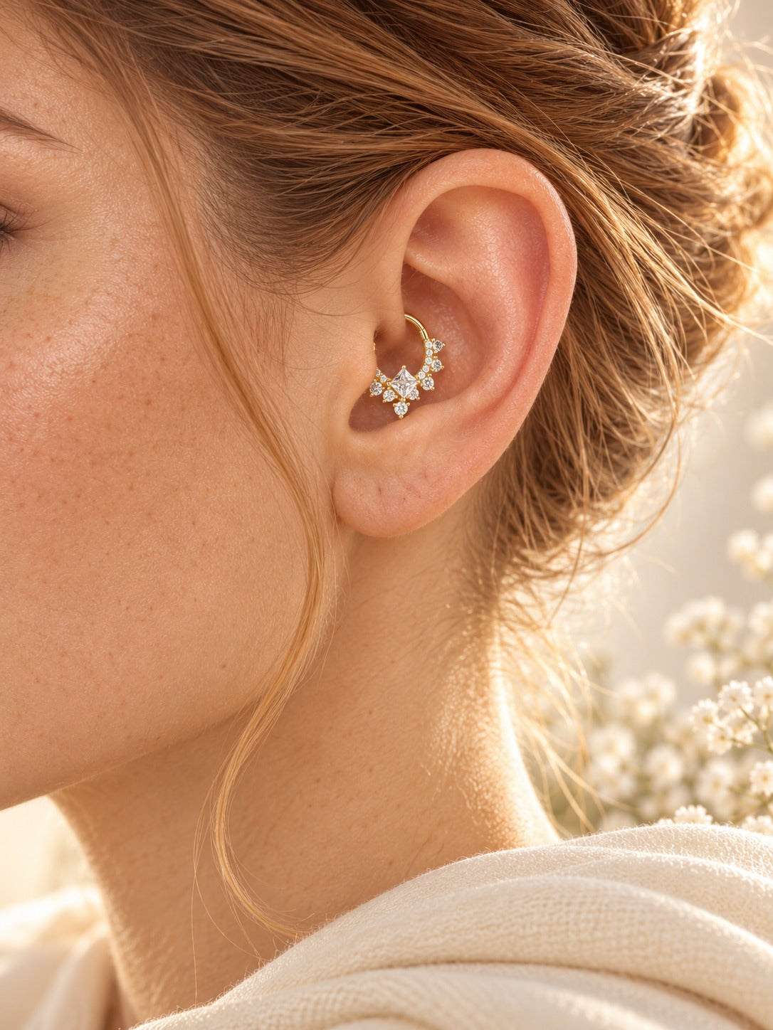 Aphrodite daith hoop in a daith piercing