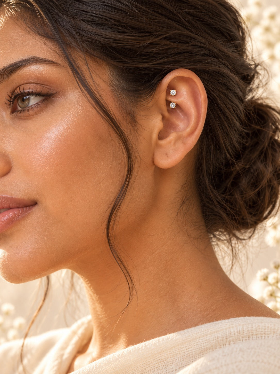 Kylie rook barbell in a rook piercing